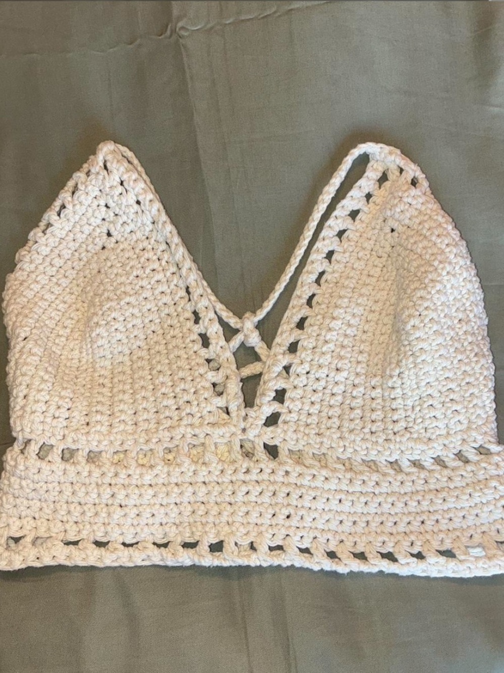 Hand Made Crochet Crop Bralette - Cream